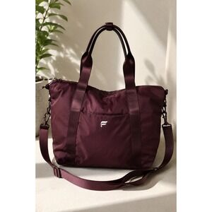 Fabletics Burgundy Plum Nylon Gym Tote Bag Crossbody Travel Carryall UNITALLA